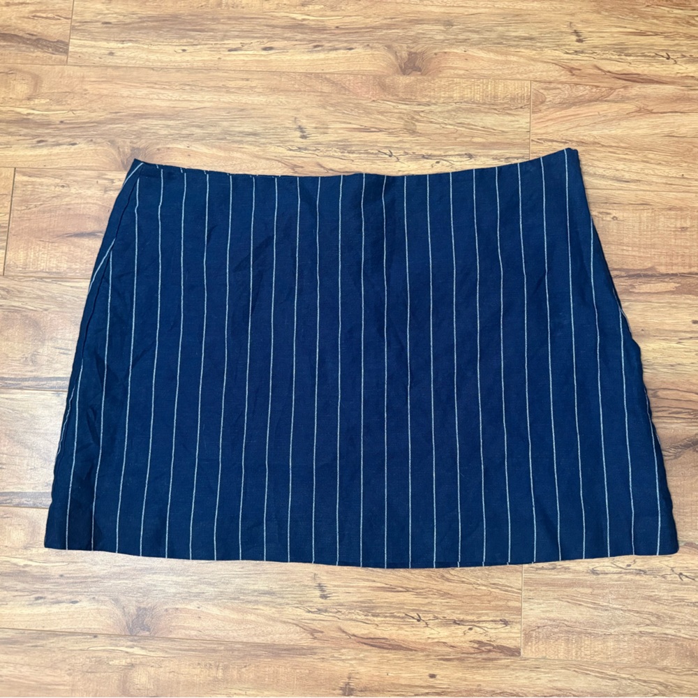 Navy Pinstripe Mini Skirt - Classic A-Line Style B14